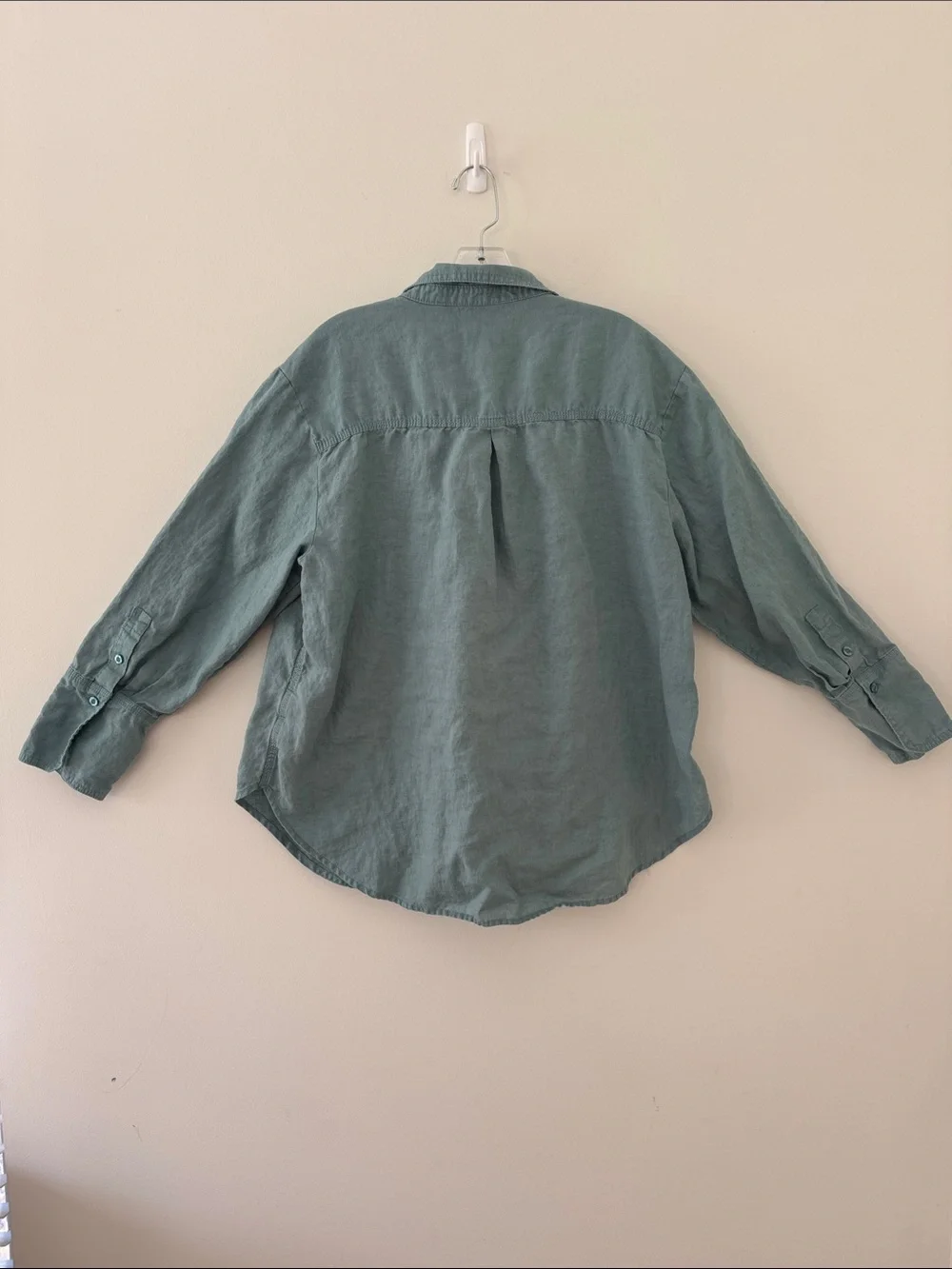 Donna Karan Dusty Teal Linen Button-Up Shirt Large